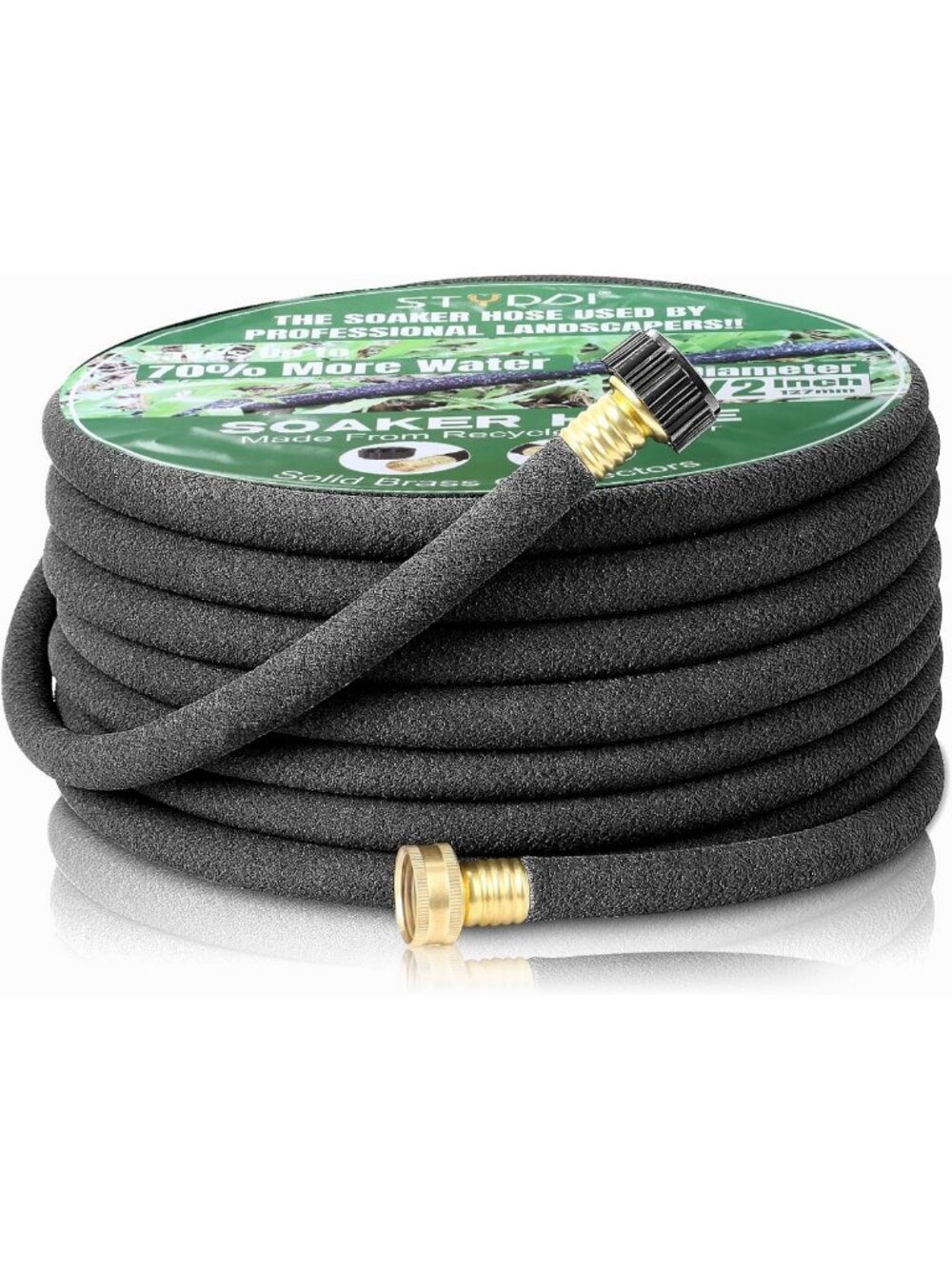 Heavy Duty 75FT Soaker Hose - 1/2" Round Rubber for Garden, Lawn & Plant